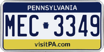 PA license plate MEC3349