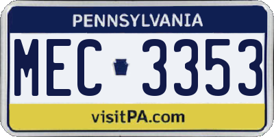 PA license plate MEC3353