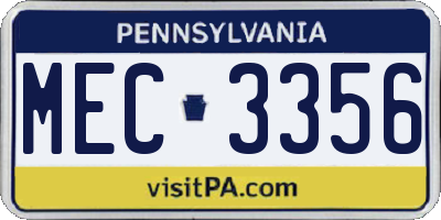 PA license plate MEC3356