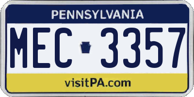 PA license plate MEC3357
