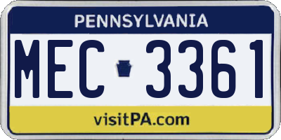 PA license plate MEC3361