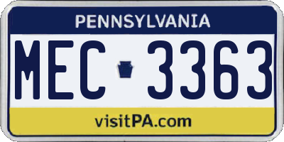 PA license plate MEC3363