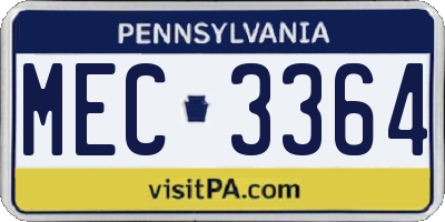 PA license plate MEC3364