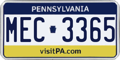 PA license plate MEC3365