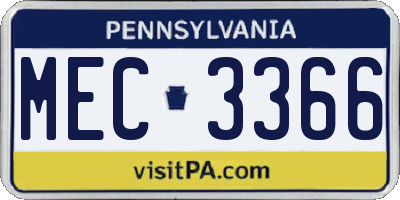 PA license plate MEC3366