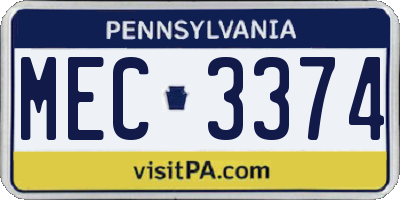 PA license plate MEC3374