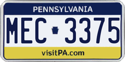 PA license plate MEC3375