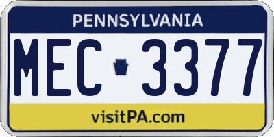PA license plate MEC3377