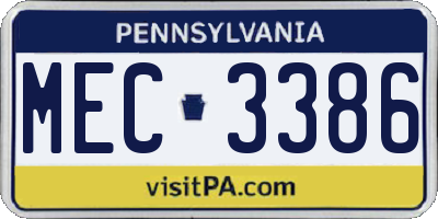PA license plate MEC3386