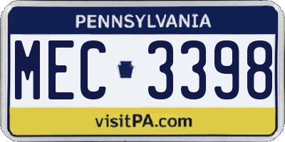 PA license plate MEC3398