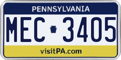 PA license plate MEC3405