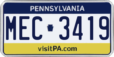 PA license plate MEC3419