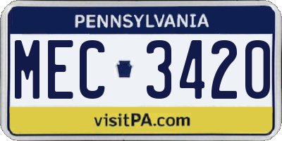 PA license plate MEC3420