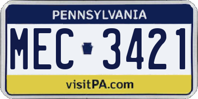 PA license plate MEC3421
