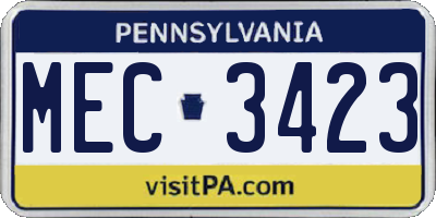 PA license plate MEC3423