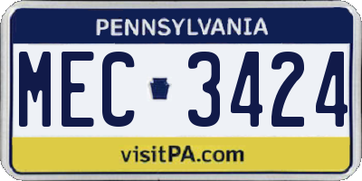 PA license plate MEC3424