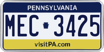 PA license plate MEC3425
