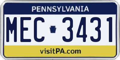 PA license plate MEC3431