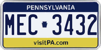 PA license plate MEC3432