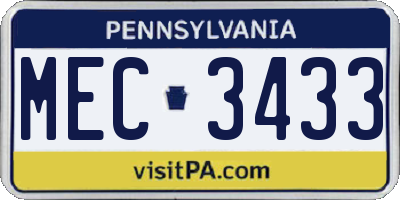 PA license plate MEC3433