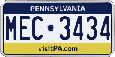 PA license plate MEC3434
