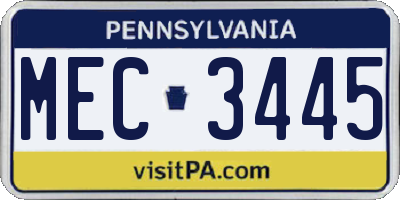 PA license plate MEC3445