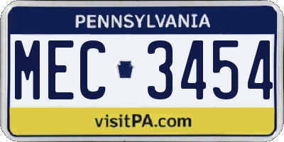PA license plate MEC3454