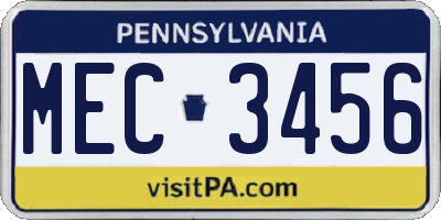 PA license plate MEC3456