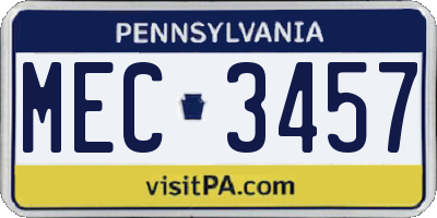 PA license plate MEC3457