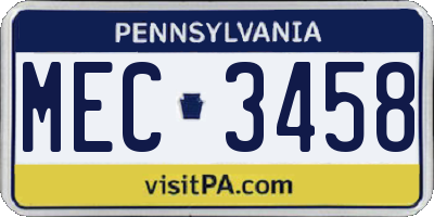 PA license plate MEC3458