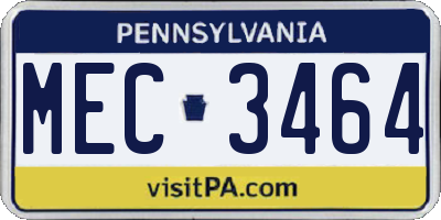 PA license plate MEC3464