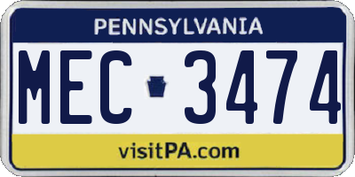 PA license plate MEC3474