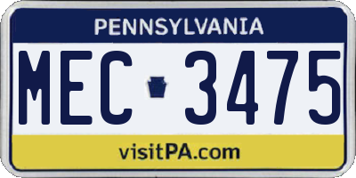 PA license plate MEC3475