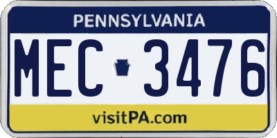 PA license plate MEC3476