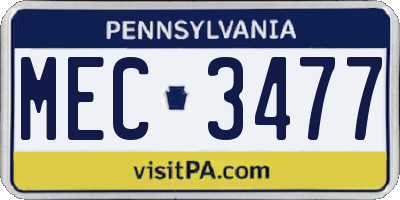 PA license plate MEC3477
