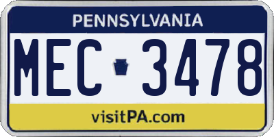 PA license plate MEC3478