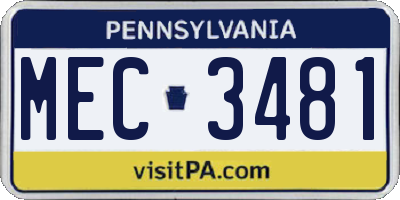 PA license plate MEC3481