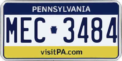 PA license plate MEC3484