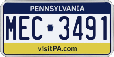 PA license plate MEC3491