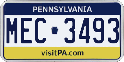 PA license plate MEC3493