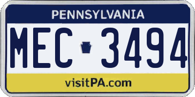 PA license plate MEC3494
