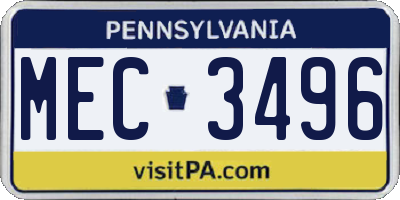 PA license plate MEC3496