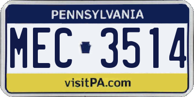PA license plate MEC3514