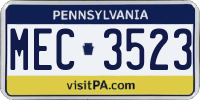 PA license plate MEC3523