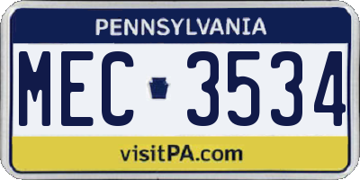 PA license plate MEC3534