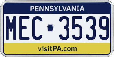 PA license plate MEC3539