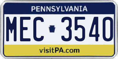 PA license plate MEC3540