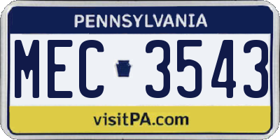 PA license plate MEC3543