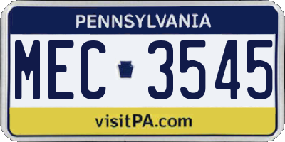 PA license plate MEC3545