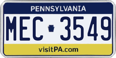 PA license plate MEC3549